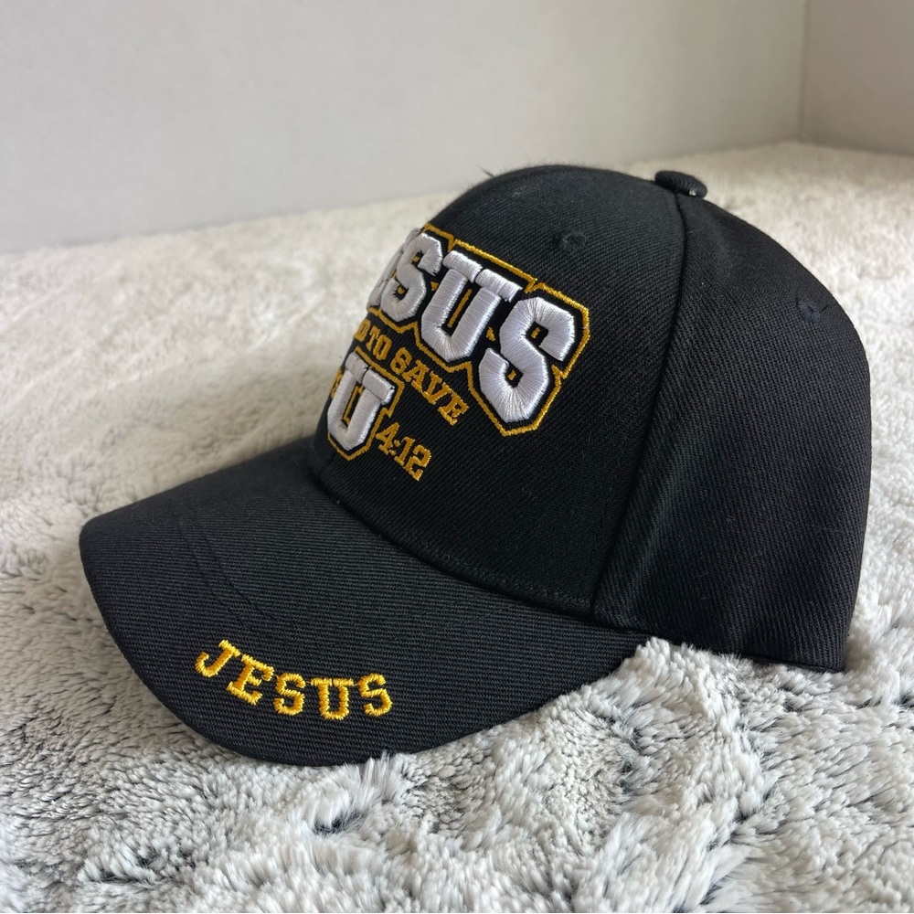 Black 'Jesus U' Embroidered Baseball Cap - Picture 2 of 6